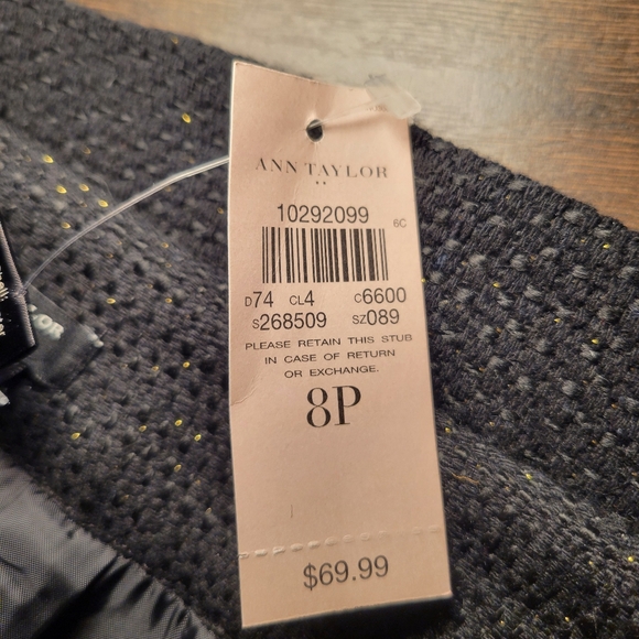 NWT Ann Taylor Petite Black Tweed Pencil Skirt Womens Size 8P Gold Metallic‎ - Picture 8 of 11